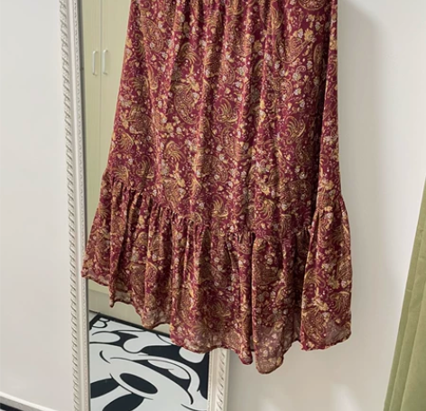 优衣库日系小清新复古田园风文艺碎花伞裙高腰...