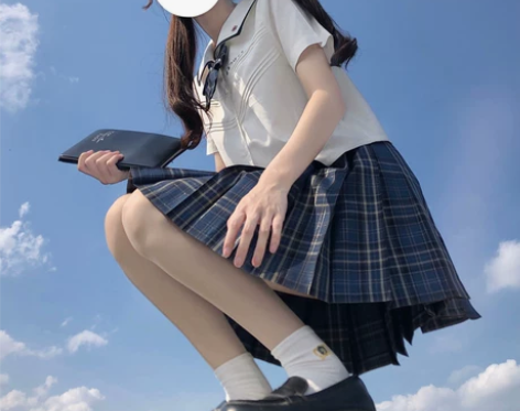 ?空栗鼠丸原创银线jk格裙套装正版日系学院...