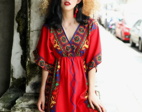 民族风沙滩裙女三亚海边度假波西米亚长裙大码...