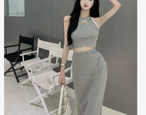 炸街网红爆款两件套运动风背心上衣夏季中长款...