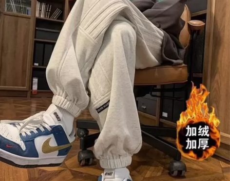 oversize美式休闲束脚卫裤男加绒厚宽...