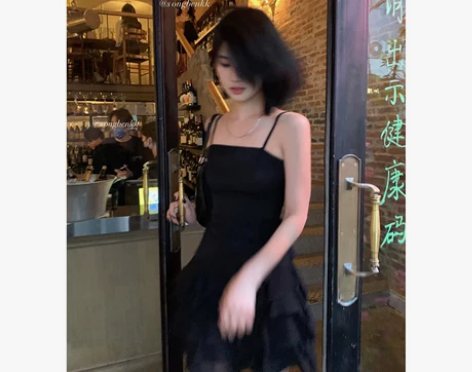 松本可可sbkk 吊带裙高级感拼接雪纺连衣...