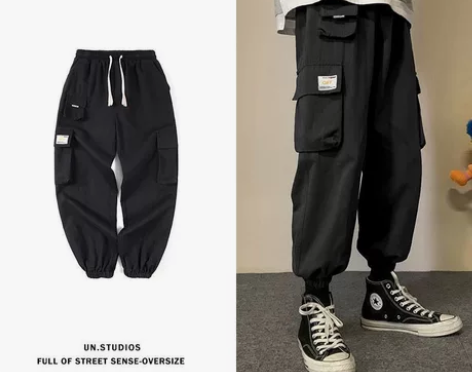 潮牌学生春秋新款工装裤男潮流宽松百搭九分休...