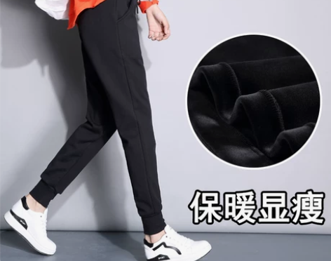 冬季加绒运动裤女小脚宽松卫裤学生纯棉收口哈...