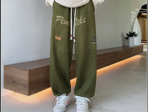 美式潮牌运动卫裤男高街潮流麂皮绒休闲裤垂感...