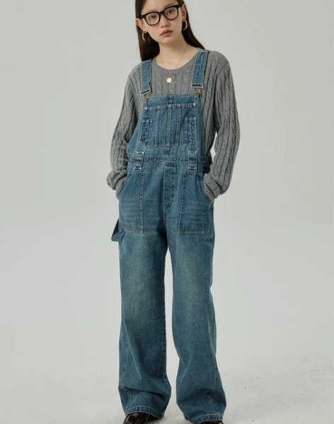 omont蛋挞家 工装直筒牛仔背带裤女夏季...