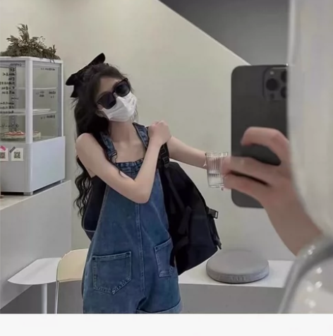 ishui-减龄小个子宽松阔腿直筒卷边牛仔...