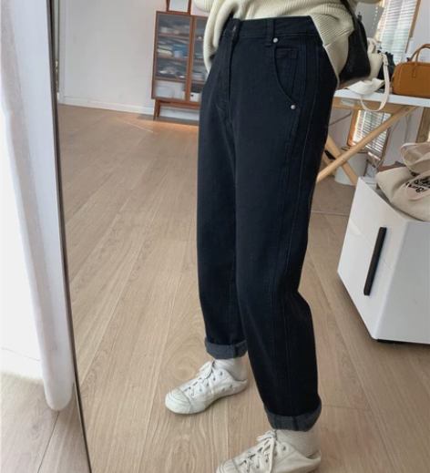 ?周木木apit加绒厚实保暖高腰显瘦哈伦直...