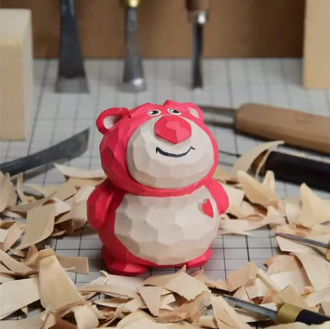 可爱粉色草莓熊木雕 桌面摆件手工雕刻 女生...