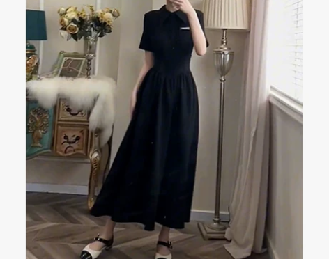 夏季2022新款女装高级感赫本法式气质黑色...