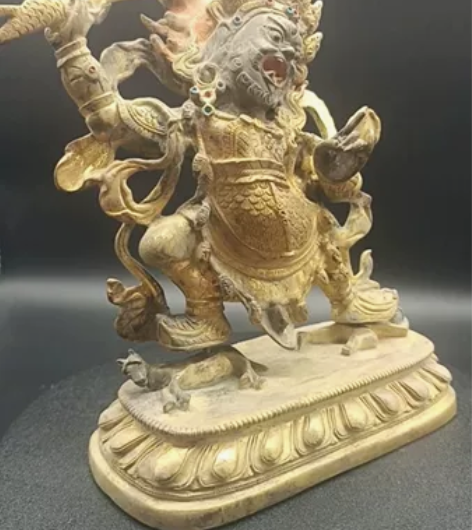 清铜鎏金6寸大红司命 高18 cm  底座...