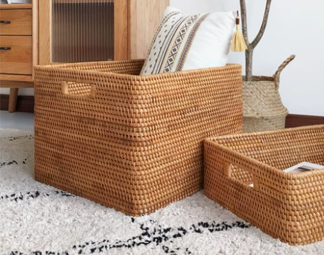 藤编收纳 藤编竹编越南手工筐零食盒桌面玩具...