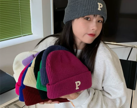 自留呐喊/陈奶奶百搭字母针织毛线帽子女韩版...