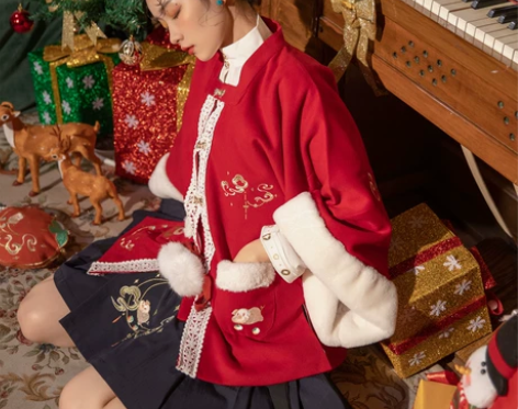 迷仙纪汉服原创汉元素睡月猪加厚半袖披袄女短...