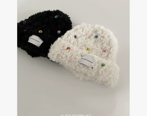 白鹿同款毛绒编织针织帽加厚保暖彩色纽扣可爱...