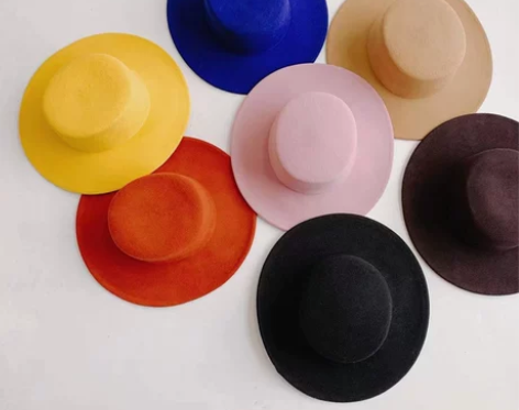 秋冬新品彩色复古百搭纯色平顶礼帽澳洲羊毛保...