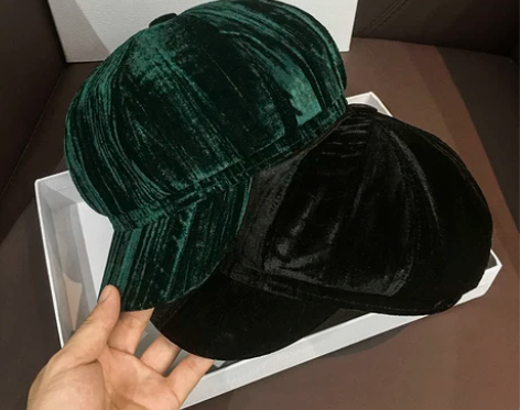 八角帽子女英伦秋冬时尚金丝绒贝雷帽日系复古...