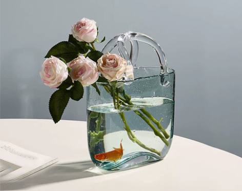 创意包包花瓶 摆件 高级感 手提篮鱼缸 餐...