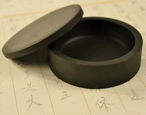 安徽歙砚 四寸精品学生带盖砚台端砚水波纹砚...