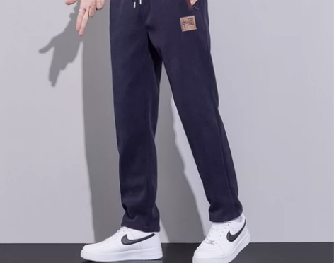 博澳绒休闲裤男款秋冬季宽松直筒运动休闲加绒...