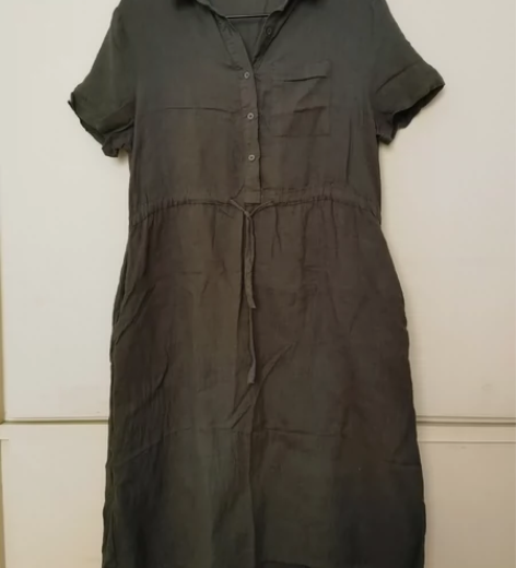 女士亚麻裙军绿色L码 肩宽44 胸围107...