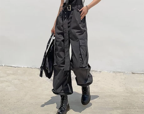 WEEKEEP 原创BF风黑色背带工装裤女...