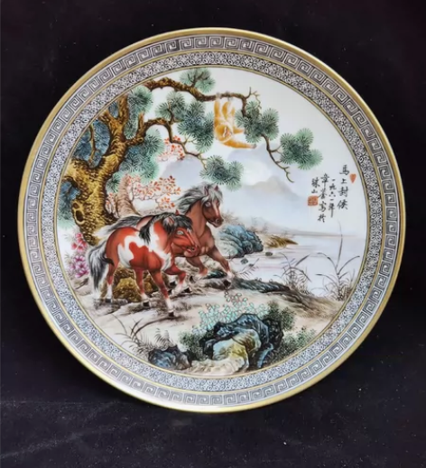 厂货早期名家动物赏盘挂盘一件，章鉴落款，画...