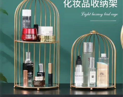 化妆品收纳盒摆件鸟笼桌面置物架创意梳妆台护...