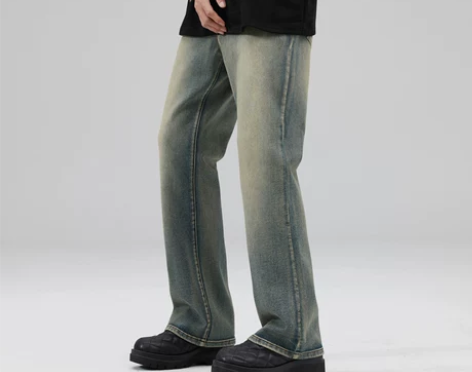 OMJK夏季美式做旧水洗牛仔裤男高街潮牌复...