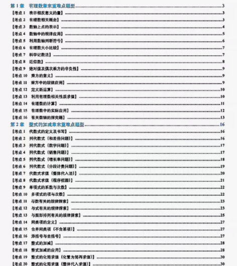 人教版数学七年级上册重难点题型总结～ 期中...