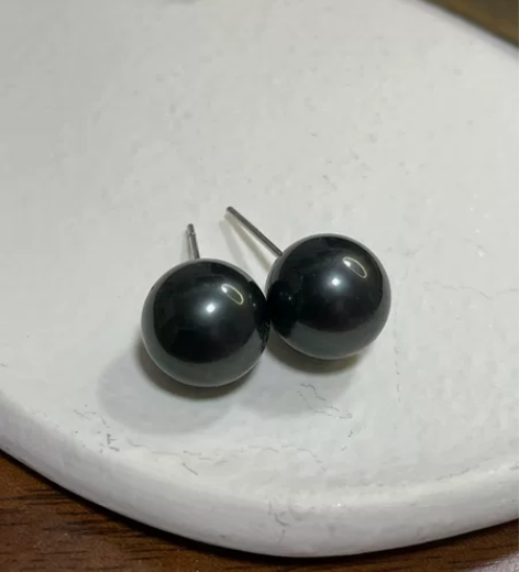 天然珍珠 大溪地 黑煤頭 鋼琴黑 耳釘 卡...