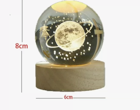 发光太阳系水晶球 桌面小夜灯摆件 星空玻璃...