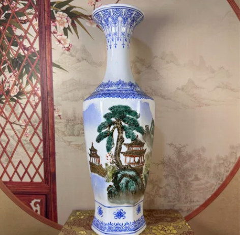 567景德镇手绘粉彩山水薄胎花瓶，五六七蛋...