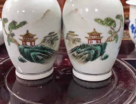 景德镇678出口老厂货全手绘山水花瓶（标价...