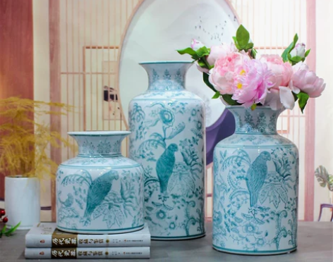 景德镇青花瓷陶瓷小花瓶富贵竹花瓶餐桌摆件