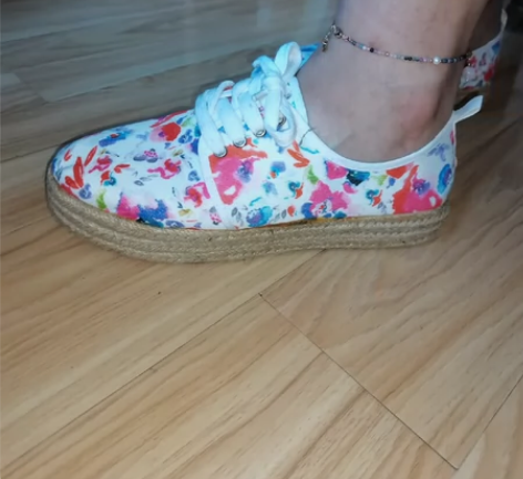 全新大码女士帆布鞋碎花棉麻松糕鞋ATMOS...