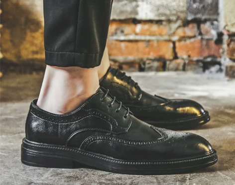 休闲皮鞋男商务正装高级感真皮男士英伦布洛克...