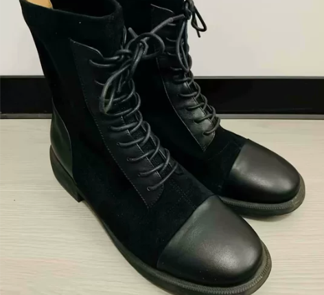 camel骆驼女鞋冬季新款真皮时尚瘦瘦靴拼...