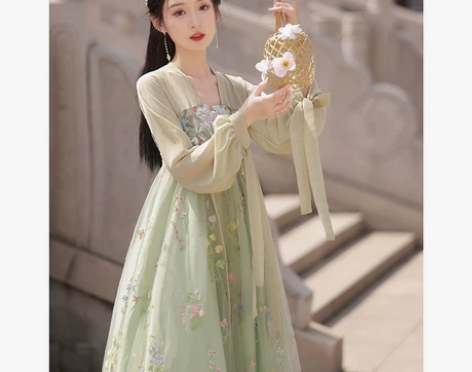 绿色汉服女连衣裙中国风改良唐制齐胸襦裙古装...