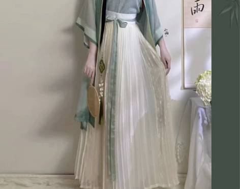 仙楚姬原创汉服女【青墨】宋制对襟长衫百迭裙...