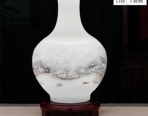 景德镇陶瓷花瓶摆件包邮 雪景赏瓶有底座，尺...