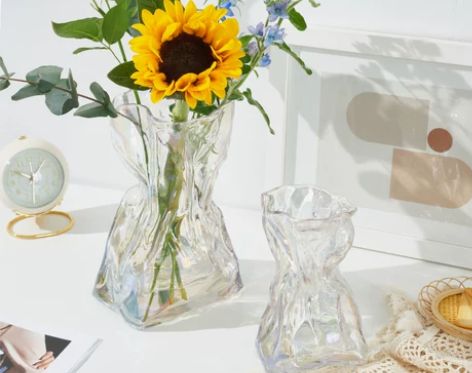 ins风轻奢高级感玻璃褶皱花瓶客厅创意简约...