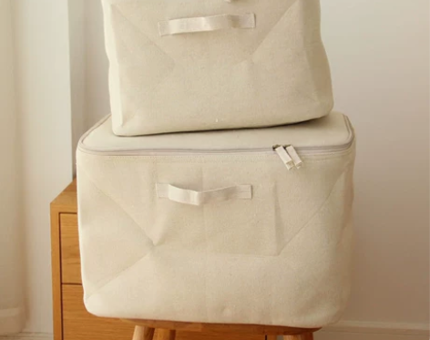 日式简约加厚拉链棉麻帆布收纳箱