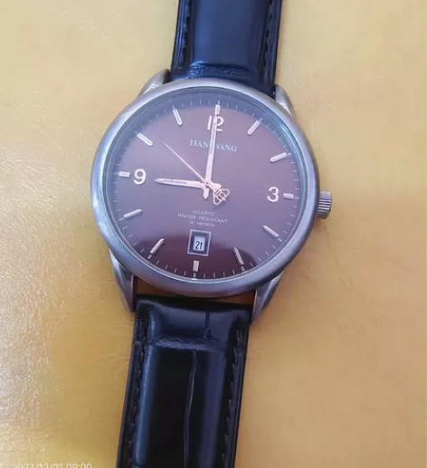 天王表，进口石英机芯，表盘39，后配真皮表...