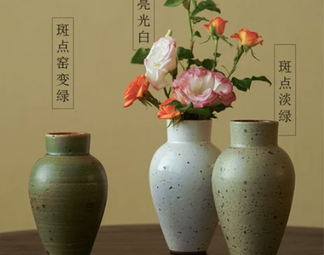 景德镇粗陶复古花瓶中式中古陶瓷插花花器日式...