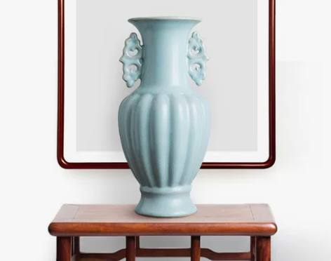 仿古汝窑陶瓷花瓶瓷器瓷瓶青瓷复古中式轻奢高...