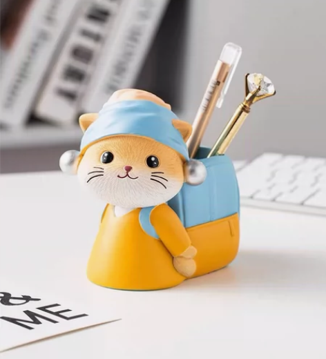 创意可爱猫咪办公室桌面装饰摆件笔筒儿童女孩...