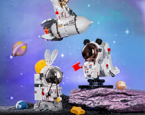 多功能宇航员拼装积木手机架小颗粒拼插模型男...