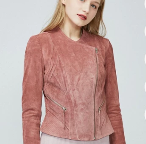 立体裁剪、修身帅气，猪皮夹克，绯红色，款号...