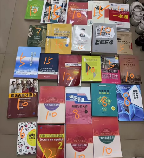 出西班牙语相关书籍和试题以及商贸、计算机、...